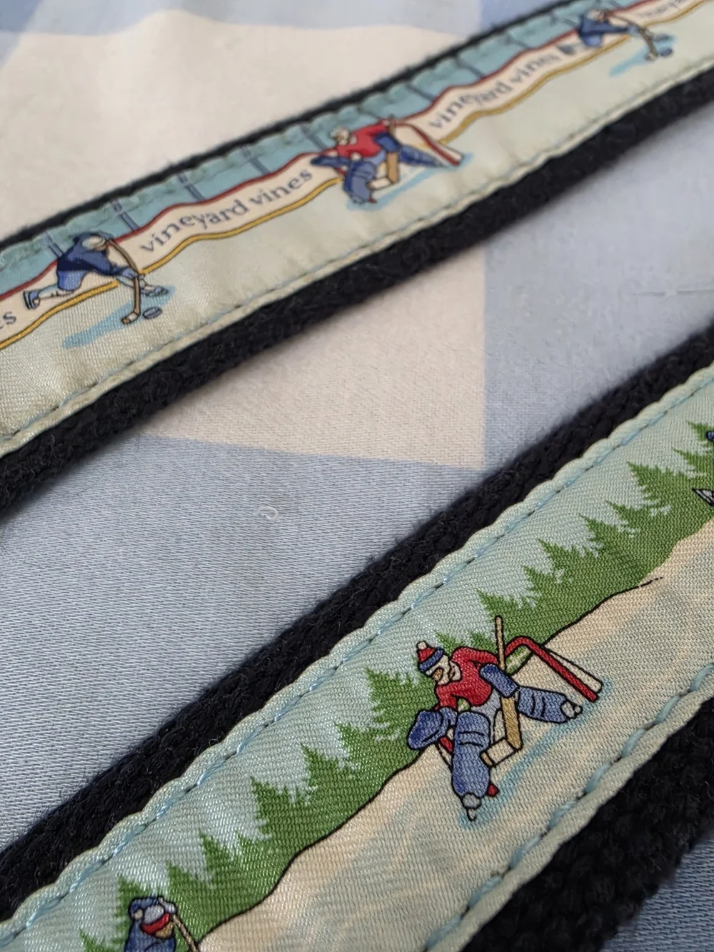 2 Vineyard Vines Belts, Ice Hockey Themed, Silk Cotton And Leather